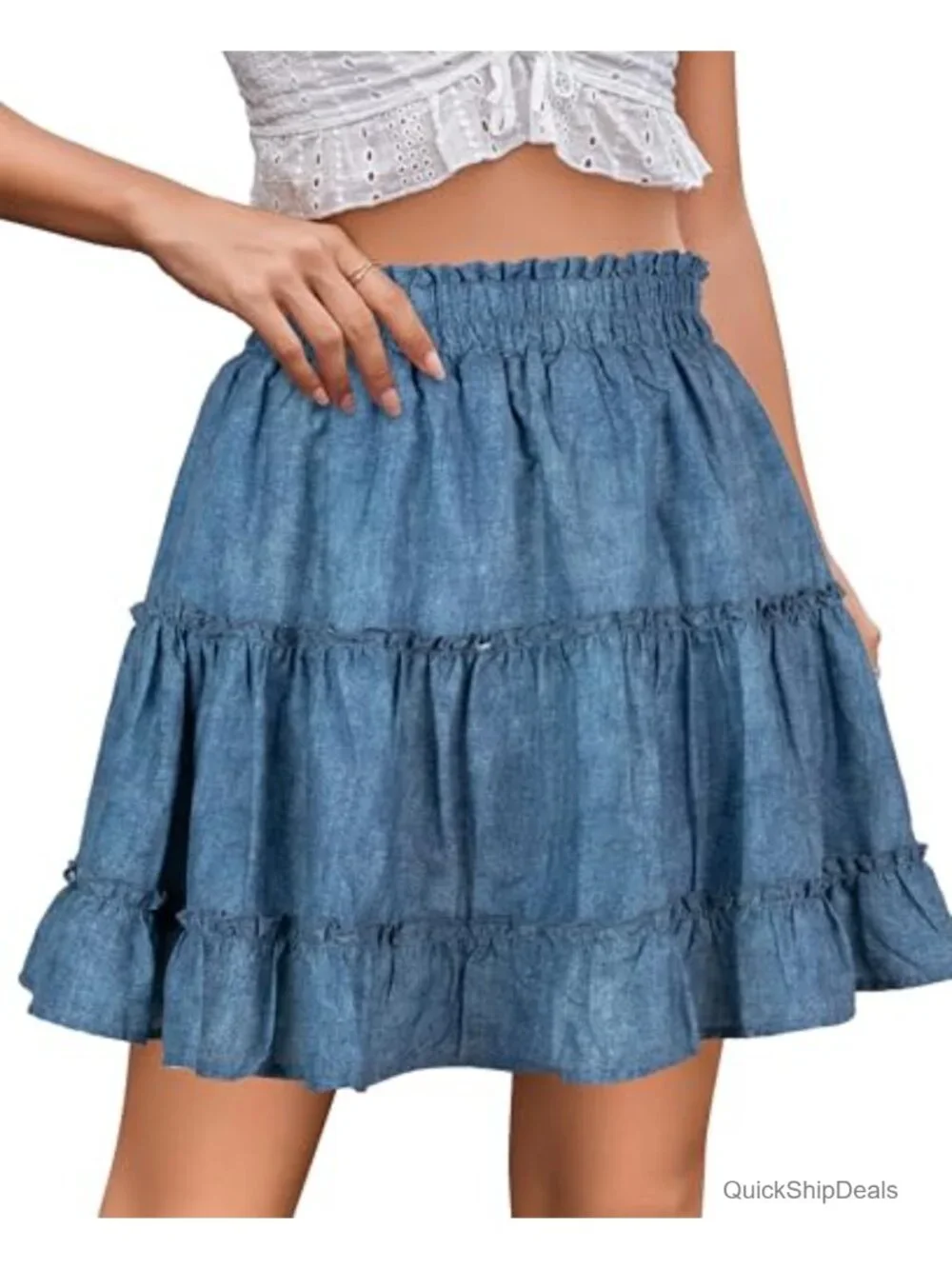 Women's Flared Cotton Mini Skirt with Ruffle Hem High Waist A-Line